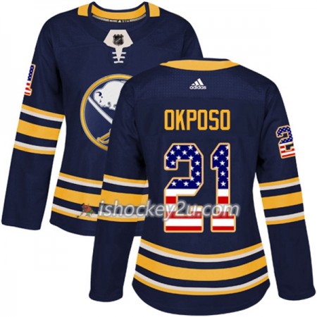 Dame NHL Buffalo Sabres Trøje Kyle Okposo 21 Adidas 2017-2018 Marine Blå USA Flag Fashion Authentic